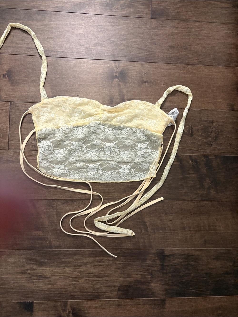 Lace Bustier Crop Top in Pale Yellow and Cream